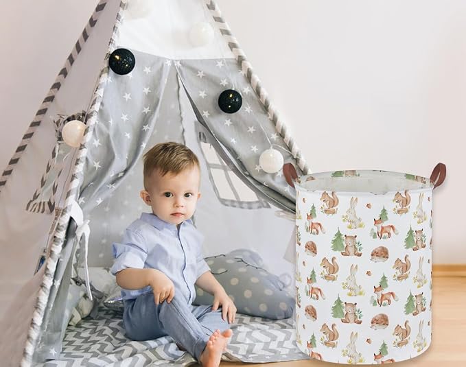 Kids Laundry Basket Animal Hamper for Nursery Woodland Hamper Cute Kids Storage Bin Organizer Room Decor for Home(Tree animal) - Image 5