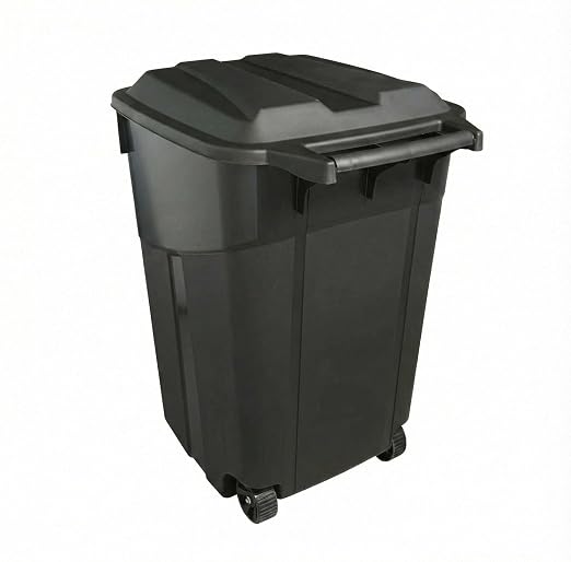 Outdoor Trash Can with Lid & Wheels, 45 Gallon Large Garbage Can for Garage & Patio, Heavy Duty Lockable Lid, Rugged Wheels & Easy Grip Handle (45 Gallon) by Unknown