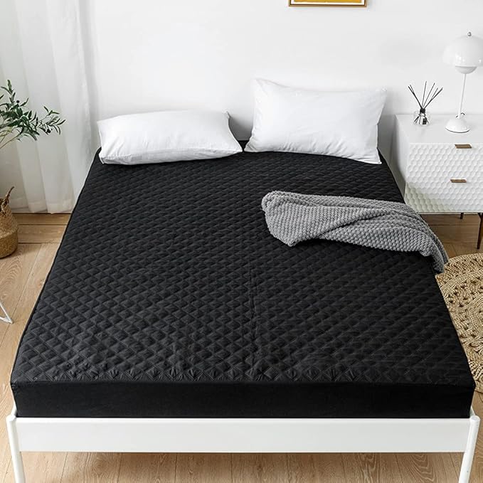 vctops Quilted Fitted Sheet Waterproof Mattress Protector Pad Ultra Soft Elastic Fitted Deep Pocket Bed Cover (Black,Queen)