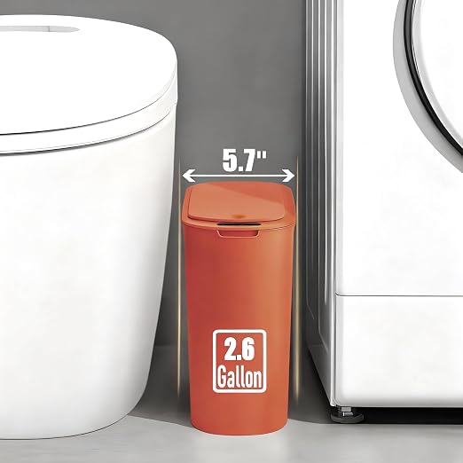 TIPGO Automatic Motion Sensor Bathroom Trash Can with Lid, 2.6 Gallon Touchless Trash Bin, Smart Garbage Can Plastic Slim Wastebasket for Bedroom, Office, Dorm (Orange) - Image 3