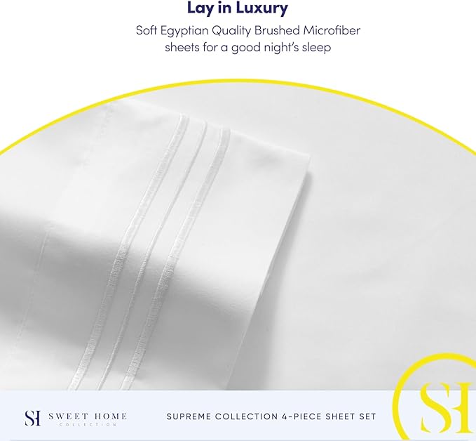 1800 Thread Count Sheet Set – Soft Egyptian Quality Brushed Microfiber Sheets – Luxury Bedding Set with Flat Sheet, Fitted Sheet, 2 Pillow Cases
