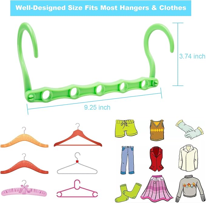 DUCOO Space Saving Hangers 10 Pack, Heavy Duty Magic Cascading Hanger Organizer with 5 Enclosed Anti-Slip Holes, Closet Organizers and Storage for Clothes, College Dorm Room Essentials, Multicolor - Image 6