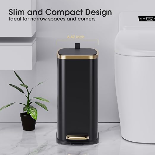 CEROELDA Small Bathroom Trash Can with Lid Soft Close-5L/1.3 Gal Slim Garbage Can-Metal Step Wastebasket-Rectangle Narrow Waste Bin for Office, Bedroom, Toilet, Live Room (Black) - Image 2