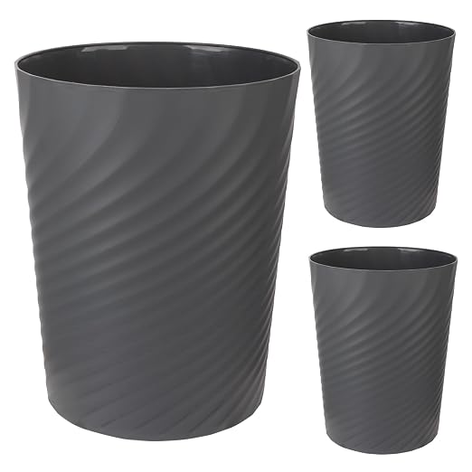 UUJOLY Plastic Small Trash Can Wastebasket, Garbage Container Basket for Bathrooms, Laundry Room, Kitchens, Offices, Kids Rooms, Dorms, 1.8 Gallon, Dark Grey, 3 Pack by UUJOLY