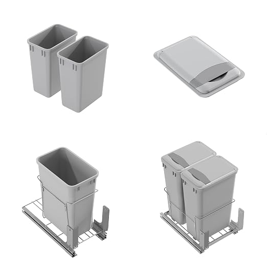 Dowell 2 Pack Wastebasket Trash Can Container, Plastic Garbage Bin, Stackable, for Kitchen, Office, Home & Commercial Use, Fits Under Sink/Desk - Grey (2, 35 QT) - Image 8
