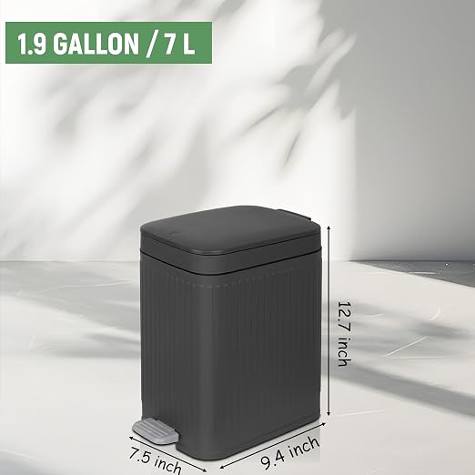 rejomiik Small Bathroom Trash Can with Lid Slim Soft Close Garbage Can Step Wastebasket Container Trash Bin for Office Bedroom Kitchen Living Room (1.9 Gallon Dark Gray) - Image 7