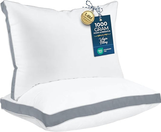 Utopia Bedding Bed Pillows for Sleeping Queen Size (Grey), Set of 2, Soft & Fluffy Pillow with Down Alternative Filling, Cooling, Hotel Quality, Gusseted Pillow for Back, Stomach or Side Sleepers