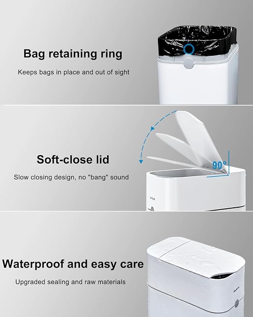 CTIME Touchless Automatic Bathroom Trash Can with Lid - 3 Gallon Slim Motion Sensor Garbage Can for Bedroom, Kitchen, Office - White (6" W x 11" L x 13" H) - Image 7