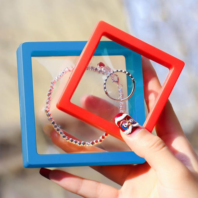 12PCS 3D Floating Frame Display Stand, Jewelry Box, Gift Box, Ornament Organizer, Small Travel Jewelry Box, PE Film Anti-Oxidation, Suspended Display Box Stackable (2.75*2.75，Type 3) - Image 4