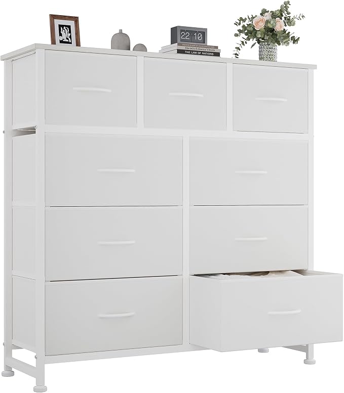 OLIXIS 9 Drawers Storage Organizers Units, Closet Organizers and Storage for Clothes, Fabric Storage Drawer for Living Room, Chest of Dresser in 39.4" D x 11.8" W x 39.9" H, White by OLIXIS