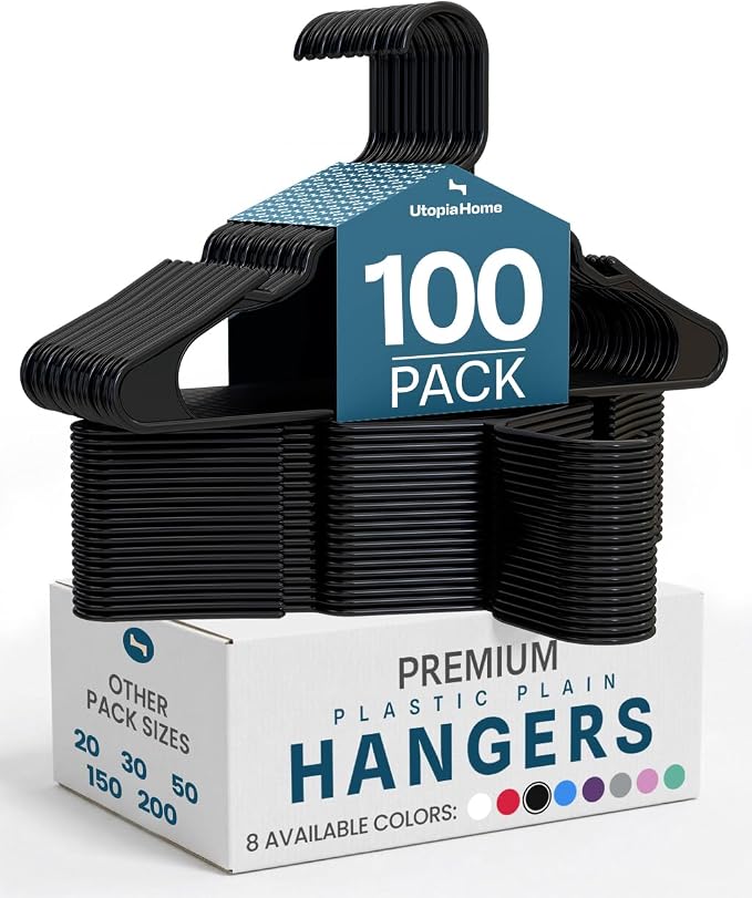 Utopia Home Plastic Hangers 100 Pack - Perfect Space Saving Clothes Hanger - Durable and Strong - Perfect Closet Organizers with Shoulder Grooves (Black) by UTOPIAHOME