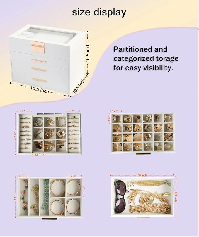 BOOVO Jewelry Boxes for Women, White and Black 6 Layer Large Jewelry Box for Necklace, Bracelet, Earrings, Rings Storage, Jewelry holder Organizer for Girls Gift (Clear White, 4 layer) - Image 4