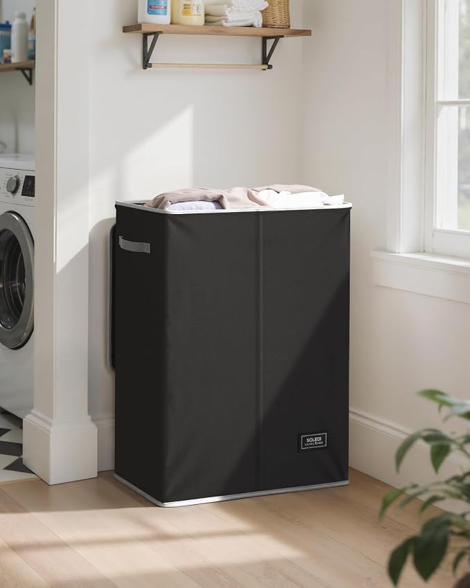 SOLEDI Laundry Hamper with Lid 130L Large & Tall Collapsible Laundry Basket, Clothes Hamper with Bag Removable Easy to Carry, Dirty Hampers for Bedroom, Bathroom, Dorm, College, Black - Image 2