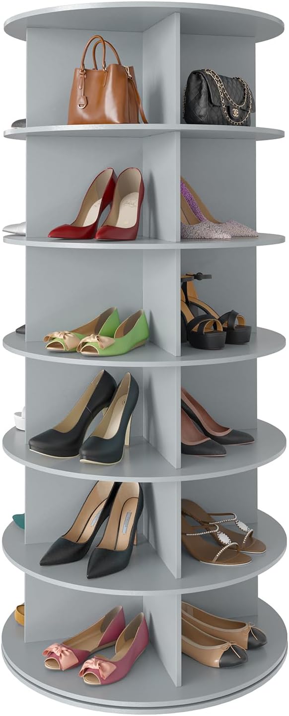 SpaceAid 6 Tier Rotating Shoe Rack Tower, Spinning Shoe Display Lazy Susan, Revolving 360 Shoe Rack Storage Round Carousel, Vertical Handbag Rotate Shoes Closet Organization (6-Tier Gray) by SpaceAid