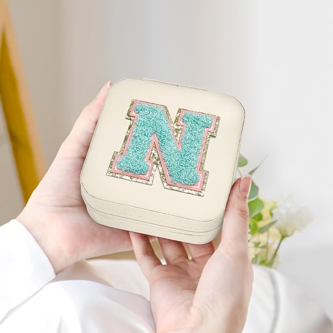 SANDJEST Personalized Jewelry Box, White Travel Jewelry Box with Initial N, Small Monogrammed Jewelry Case Organizer for Girls Women Teen Kids, Mini Travel Essentials Gifts for Birthday Christmas - Image 4