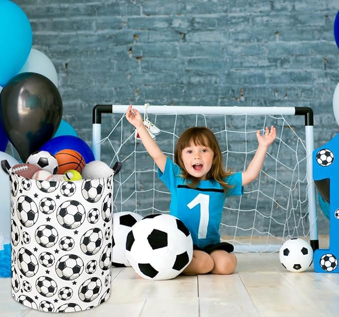 HIYAGON Kids Laundry hamper Baby Hamper for Nursery Boy and Girl Hamper Cute Kids Toys Storage Bin Organizer Soccer Room Decor for Home(Soccer) - Image 4