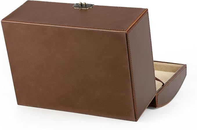 HofferRuffer Faux Leather Decorative Box, Large Wooden Structure Keepsake Box Accessory Organizer Jewelry Organizer with Hinged Lid, Storage Container for Home or Office (Antique Brown) - Image 9