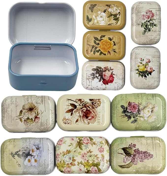 8Pcs Mini Flower Tin Trinket Jewelry Organizer Storage Box Decorative Boxes Small Metal Tins with Hinged Lids Portable Box Containers Small Storage Kit,Easter Basket Stuffers - Image 2