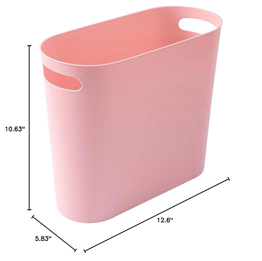 rejomiik Small Trash Can, 3.5 Gallon Slim Garbage Can Plastic Waste Basket with Handles Container Bin for Narrow Spaces Bathroom, Bedroom, Kitchen, Office at Home, Rosette Pink - Image 7