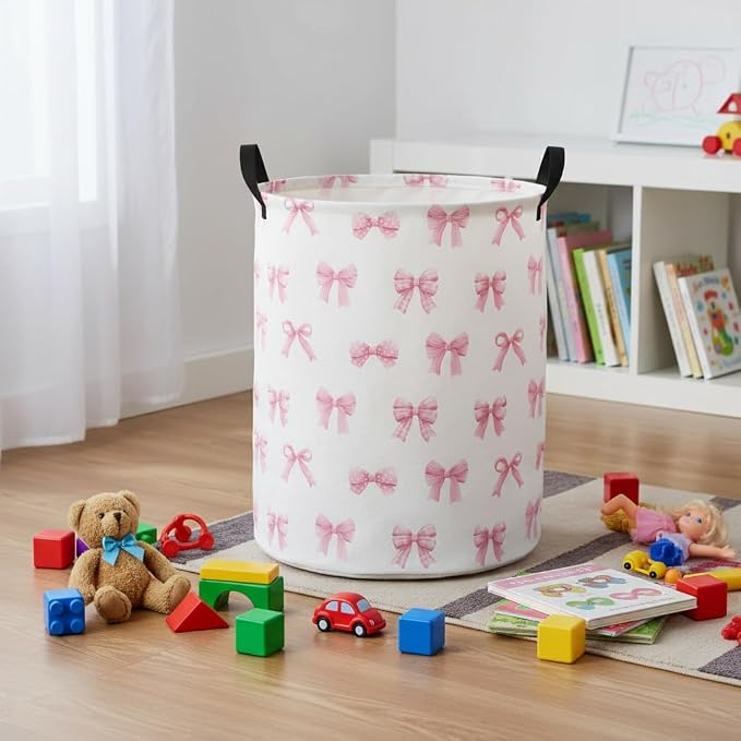 Baby Laundry Hamper kids laundry Basket Waterproof Laundry Bag for Bedroom Toy Clothes Organizer Room Décor(Bowknot) - Image 5