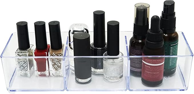 carrotez 3 Compartment Clear Plastic Drawer Organizer for Makeup, Bathroom, Desk, Vanity - Image 2