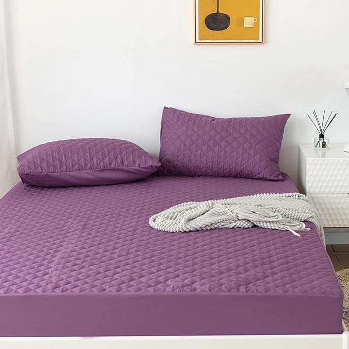 vctops Quilted Fitted Sheet Waterproof Mattress Protector Pad Ultra Soft Elastic Fitted Deep Pocket Bed Cover (Purple, Twin)
