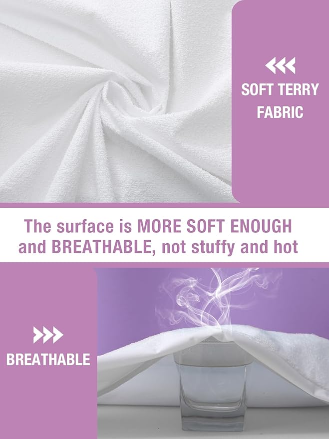 Twin XL Mattress Protector for College Dorm Rooms, Waterproof Hospital Bed Sheet Cover Fitted Single Extra Long Size, with 18 Inch Deep Pocket, Soft, Breathable, Noiseless, White