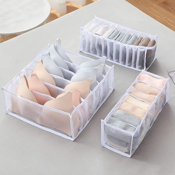 Underwear Organizer, 3 Set Foldable Bra Underwear Organizer Drawer Divider Storage Organizer for Underwear, Socks, Ties, Bras, Women Underwear Storage Compartment Box (White) by TOPARCHERY