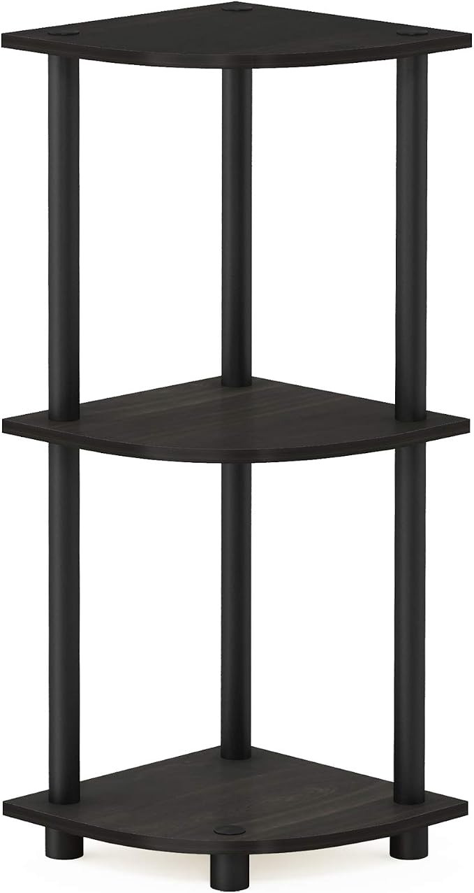 Furinno TURN-N-TUBE Corner Shelf, 3-Tier Corner Bookshelf, Display Storage Shelves with Open Shelves, for Organization and Storage, Living Room, Home Office, Garage, Espresso - Image 6