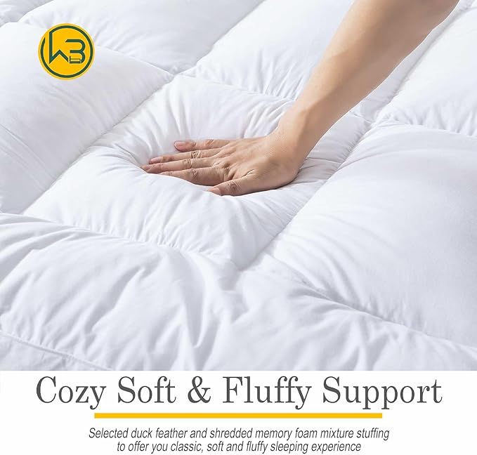 WhatsBedding 5 Inch Feather Bed Mattress Topper,Duck Feather Memory Foam Mattress Topper, Thickened Topper Layer, Full, 54x75 inches