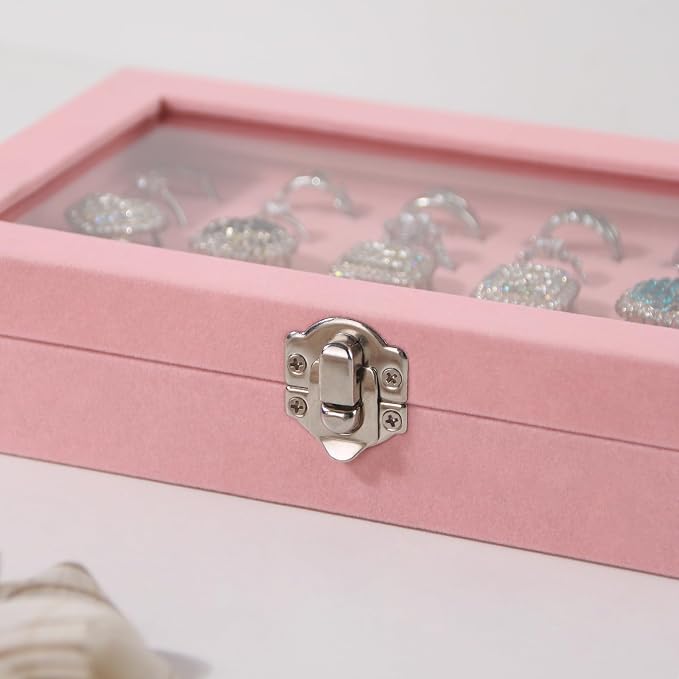 Travel Jewelry Box,Small Jewelry Case,Rings Earrings Cufflinks Organizer for Girls (Pink, Ring Box) - Image 5