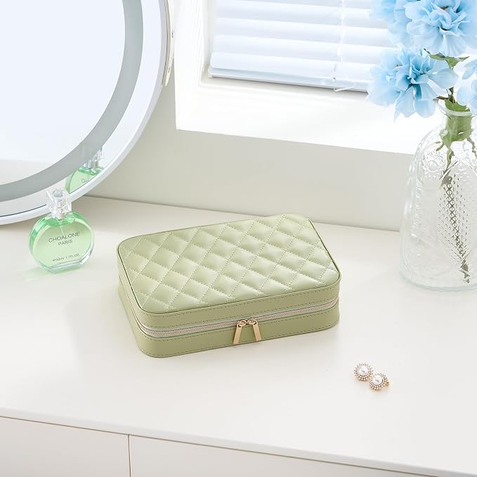 Lolalet Travel Jewelry Case for Women Girls, Travel Jewelry Organizer Box with Mirror & Clear Storage Bag, Small Portable Earring Necklace Bracelet Ring Case, Birthday Valentine Gifts -Medium, Green - Image 7