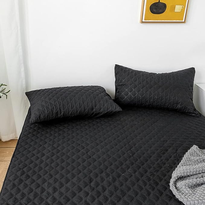 vctops Quilted Fitted Sheet Waterproof Mattress Protector Pad Ultra Soft Elastic Fitted Deep Pocket Bed Cover (Black,Queen)