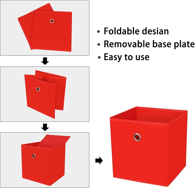 Foldable Storage Cubes Bins ,11 Inch Cloth Storage Cube Fabric Storage Box Cubes Organizer Baskets with Handles for Home Organizer Set of 3 (Red) - Image 6