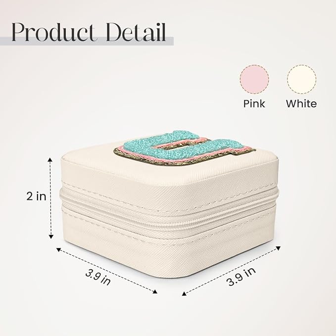 SANDJEST Personalized Jewelry Box, White Travel Jewelry Box with Initial U, Small Monogrammed Jewelry Case Organizer for Girls Women Teen Kids, Mini Travel Essentials Gifts for Birthday Christmas - Image 2