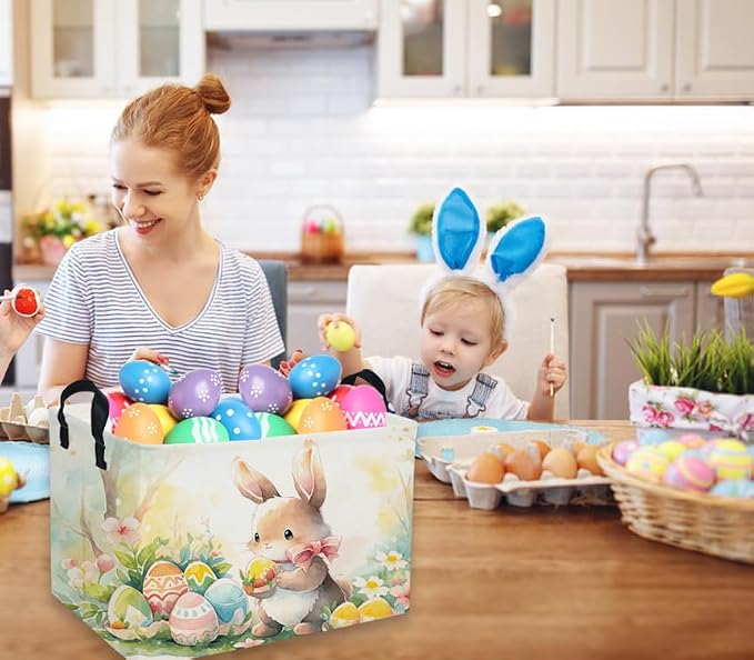 Easter Basket for Kids Gift - Rectangular Toy Storage Basket Organizer Bin Box Room Decor for Home(Color Easter) - Image 3