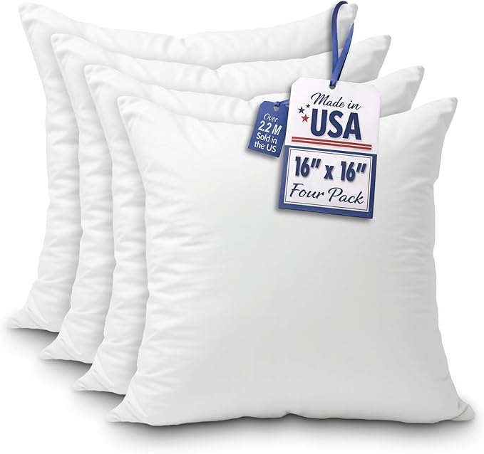 Foamily Throw Pillow Insert 16x16 (Set of 4) Premium Decorative Pillows for Couch, Bed & Living Room, Soft Fluffy Throw Pillows for Couch, Pillow Inserts for Home Decor