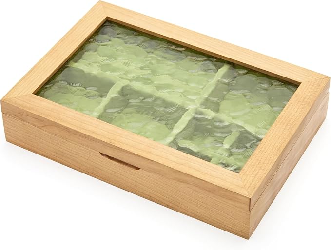 pandapark Wooden Jewelry Box with Glass Lid, Multi-Compartment Storage Display Case, Walnut Brown (Green Cherry) - Image 4