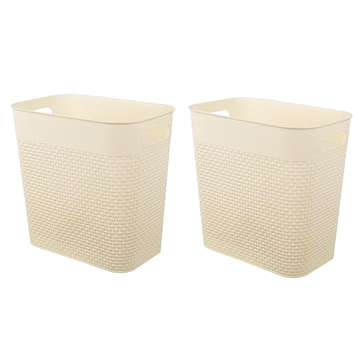 UUJOLY Plastic Small Trash Can Wastebasket, Garbage Container Basket for Bathrooms, Laundry Room, Kitchens, Offices, Kids Rooms, Dorms, (Beige, 2 Pack/3 gallons) by UUJOLY