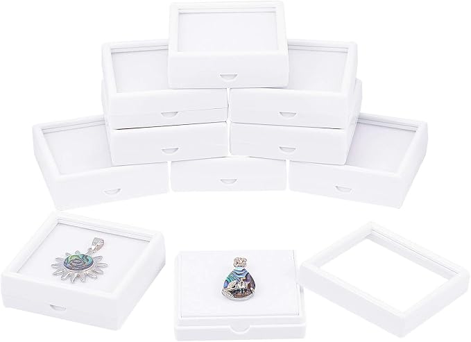 BENECREAT 10PCS White Gemstone Display Box Square Acrylic Jewelry Box Container(2.4x2.4x0.8) with Clear Top Lids and Sponge Inside for Gems, Jewelry Packing by BENECREAT