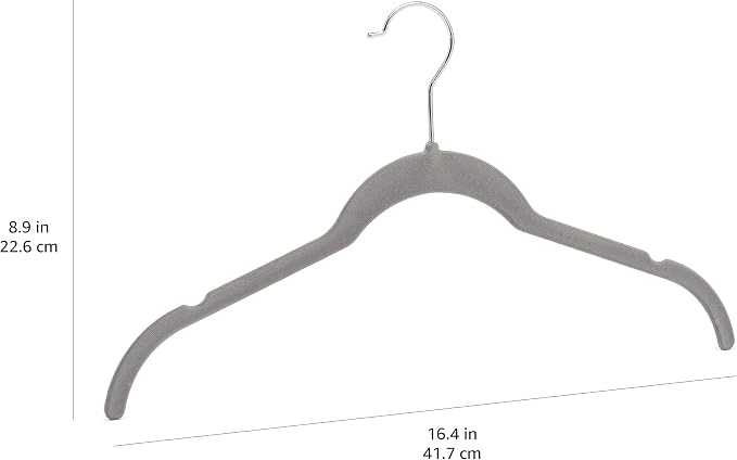 Amazon Basics Slim, Velvet, Non-Slip Shirt Clothes Hangers, Gray/Silver - Pack of 50 - Image 6