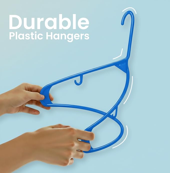 Utopia Home Plastic Hangers 50 Pack - Space Saving Clothes Hanger - Durable & Strong Closet Organizers and Storage with Built-in Strap Hooks - Essential for Shirts, Pants, Skirts & Coats (Blue) - Image 6