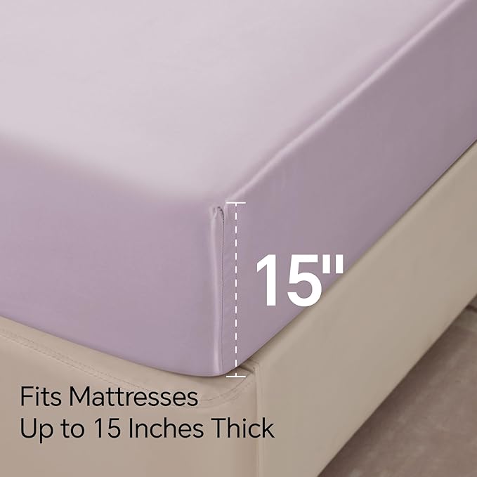 BEDELITE Satin Sheets Queen Size Bed Set, Luxury Soft Lavender Silky Sheets for Hair and Skin, Similar to Silk Bed Sheets Set 4 Pieces with 1 Deep Pocket Fitted Sheet, 1 Flat Sheet, and 2 Pillowcases
