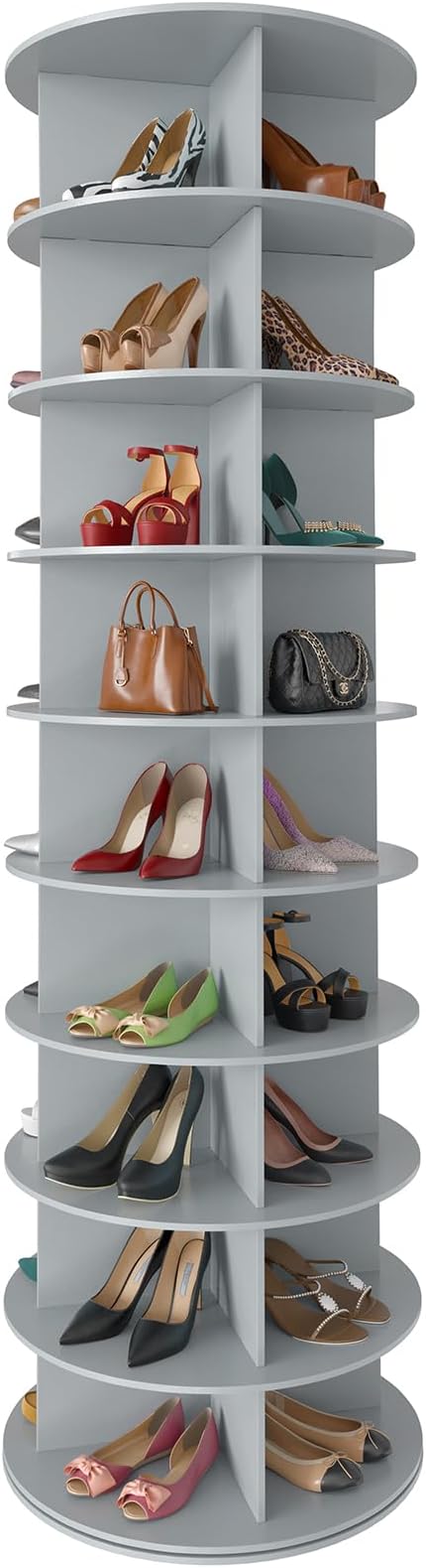 SpaceAid 9 Tier Rotating Shoe Rack Tower, Spinning Shoe Display Lazy Susan, Revolving 360 Shoe Rack Storage Round Carousel, Vertical Handbag Rotate Shoes Closet Organization (9-Tier Gray) by SpaceAid