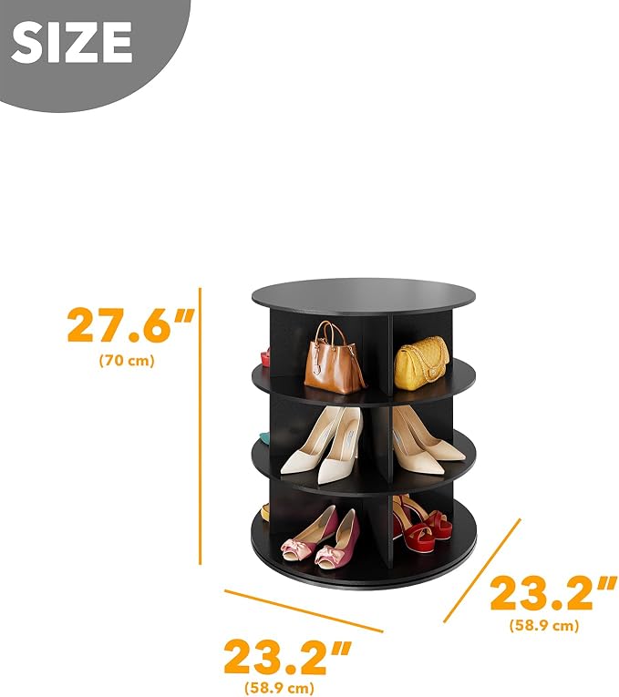 SpaceAid 3 Tier Rotating Shoe Rack Tower, Spinning Shoe Display Lazy Susan, Revolving 360 Shoe Rack Storage Round Carousel, Vertical Handbag Rotate Shoes Closet Organization (3-Tier Black) - Image 2