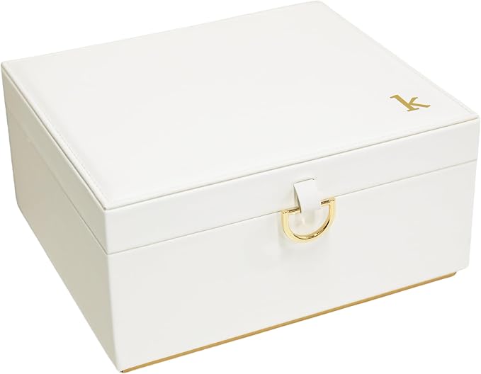 COLLECTIVE HOME - Monogram Jewelry Box with Mirror, Custom Gold Letter Engraving, Elegant Jewelry Organizer with Removable Tray, Gift for Mother’s Day, Girlfriend, Birthday (k) by COLLECTIVEHOME