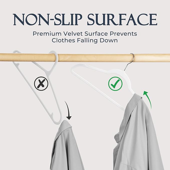 HOUSE DAY White Velvet Hangers 20 Pack, Non Slip Clothes Felt Hanger Heavy Duty for Coat, Premium Slim Space Saving Suit Hangers for Closet Organizer, 360° Rotating Silver Hook - Image 2