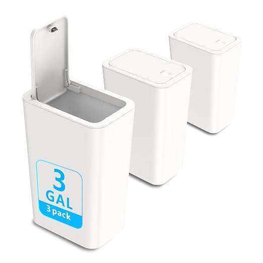 N. NETDOT 3 Pack Small Trash Can with lid, 3 Gallon Bathroom Trash Can,Garbage Can Slim Trash Bin Waste Basket for Bathroom,Kitchen,Bedroom,Living Room,Office,Laundry - Off White by NNETDOT