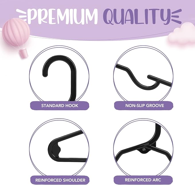 HOUSE DAY Plastic Baby Hangers for Closet 20 Pack, Durable Plastic Kids Hangers for Baby Clothes, Thin & Compact Childrens Hangers, Space Saving Black Baby Hanger, Small Hanger for Kids Clothes - Image 6