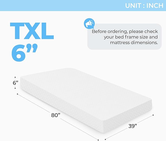 Neo Sleep 6 Inch Twin XL Cooling Memory Mattress for Pressure Relief & Cool Sleep Medium Firm CertiPUR-US Certified Foam, Mattress-in-a-Box Comfort & Supportive Fiberglass Free (Twin XL, 6 in)